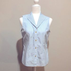 Blue and white stripe collared sleeveless blouse